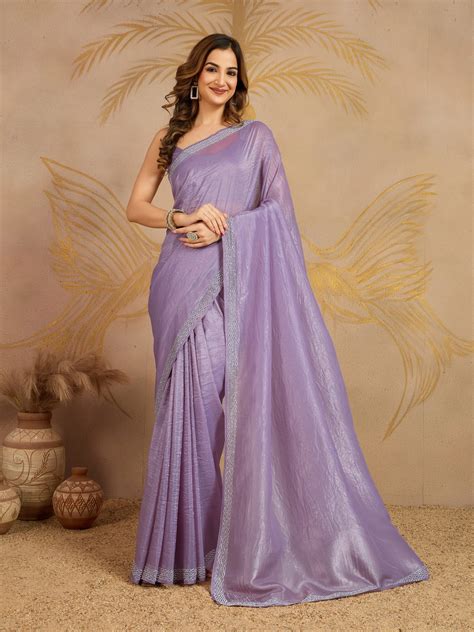 Buy Purple Art Silk Zarkan Work Saree with Unstitched Blouse Piece for ...