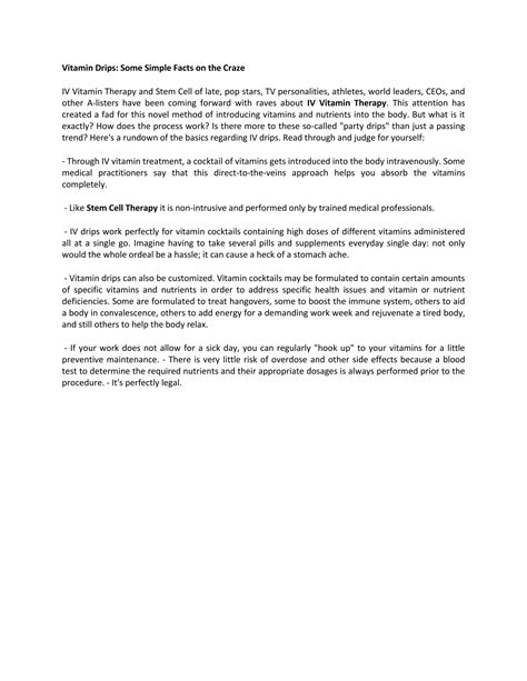 Vitamin Drips: Some Simple Facts on the Craze | PDF