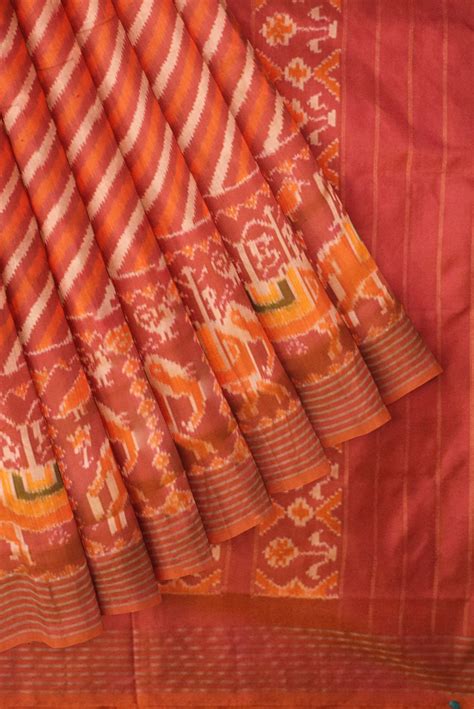 Red Handloom Ikat Silk Saree - Prasiddhi Silks