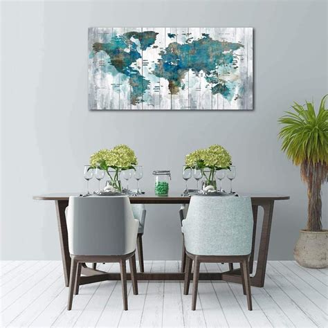 Buy yiijeah Large Abstract World Map Canvas Wall Art for Living Room ...