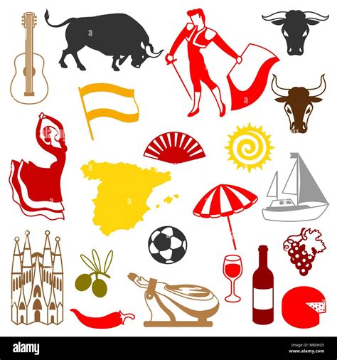 Spain icons set. Spanish traditional symbols and objects Stock Vector ...