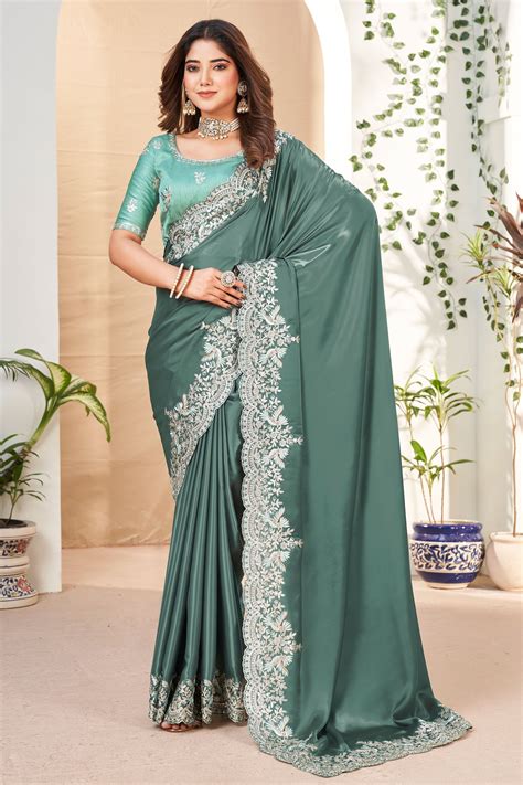 Buy Green Embroidery Georgette Saree zb132115 | Saree Buta