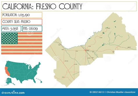 Map Of Fresno County In California State On White Background. Single ...