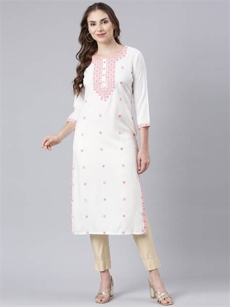 Neerus Pink Floral Printed Rayon Panelled Kurta for Casual Women ...