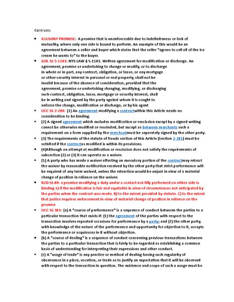 Flashcard list - notes - Contracts ILLUSORY PROMISE: A promise that is ...