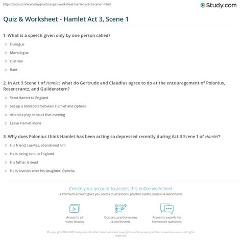 Quiz & Worksheet - Hamlet Act 3, Scene 1 | Study.com