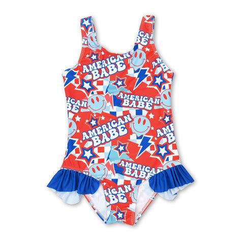 American babe smile plaid girls 4th of july swimsuit – Yawoo Garments