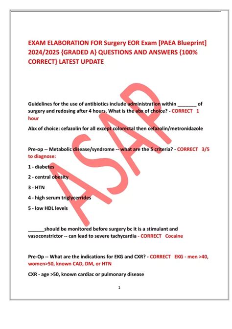 EXAM ELABORATION FOR Surgery EOR Exam [PAEA Blueprint] 2024/2025 ...