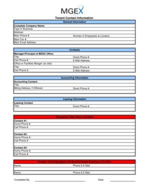 Tenant Contact Information Form - Blank Fillable Template | Fill Out ...