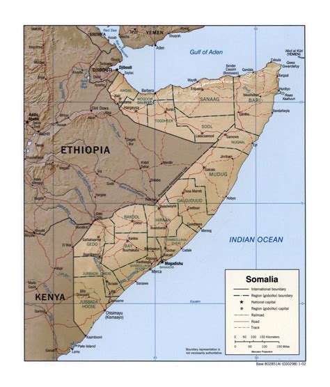 Large detailed political and administrative map of Somalia with relief ...
