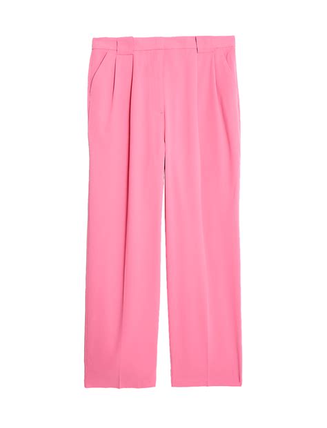 Buy Crepe Pleat Front Straight Leg Trousers at Marks & Spencer