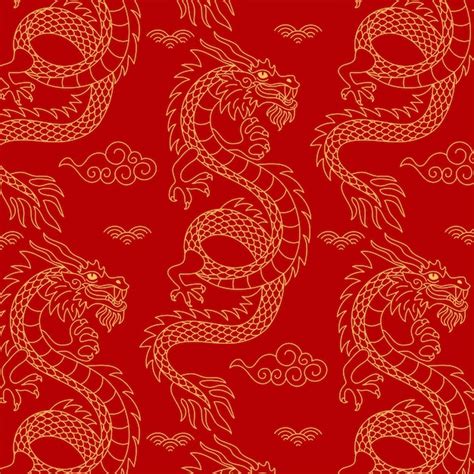 Hand drawn chinese dragon pattern design | Free Vector
