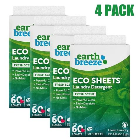 (4-Pack)Earth Breeze Eco-Friendly Laundry Detergent Sheets, Fresh Scent ...