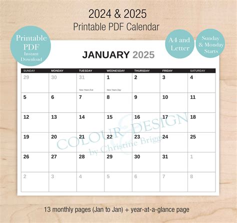 13 Month Calendar Printable