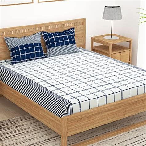 Story@Home Bedsheet for king size bed |300TC | White & Blue | Abstract ...