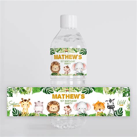 Editable Safari First Water Bottle Label Template Printable Wild One ...