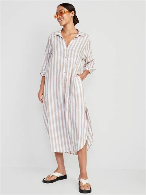Long-Sleeve Linen-Blend Shirt Dress | Old Navy