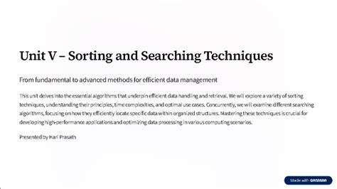 Unit V: Sorting and Searching Techniques - From Basics to Advanced ...