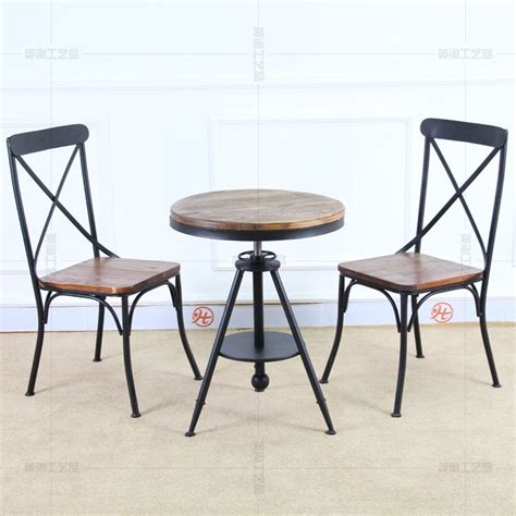 休闲桌椅餐厅桌椅茶几咖啡厅桌椅组合一桌两椅复古铁艺实木餐桌 - 云方家居 - 九正建材网