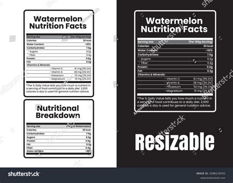 Watermelon Calories Chart 100g Nutrition Facts Stock Vector (Royalty ...
