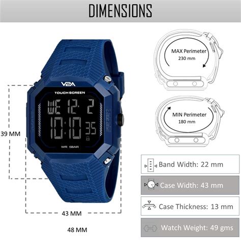 V2A Creative Touch Controls Digital 5ATM Waterproof Unisex Sports Watch ...