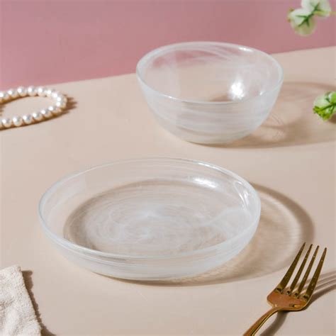 Glass Bowl and Plate Set of 2 Online - Premium Soup Bowl | Nestasia