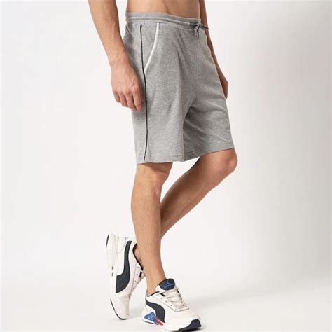 Men Grey Solid Cotton Sports Shorts