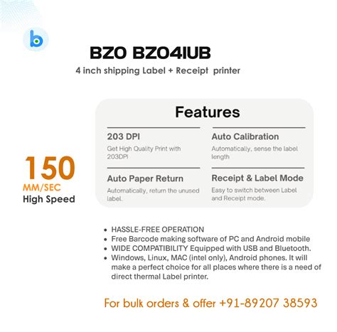 BZO POS 4 Inch Thermal Barcode Label Printer with Auto Calibration USB ...
