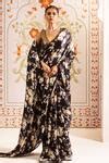 Buy Black Silk, Satin Floral Contrast Print Saree For Women by Studio ...
