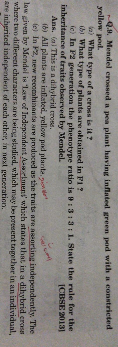 Mendel crossed a pea plant having inflated green pod with a constricted ...