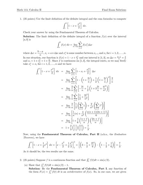 SOLUTION: calculus 2 final exam with solutions - Studypool