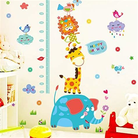 Decals Design 'Cute Elephant Giraffe Cartoon Animals Height Scale' Wall ...