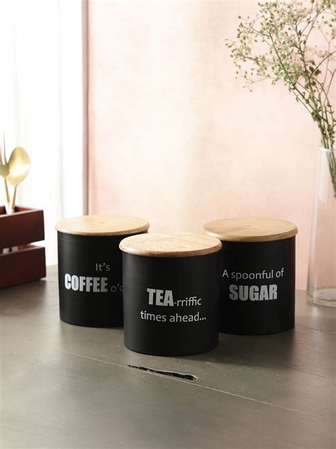VarEesha Ardura Black Metal Tea Sugar Coffee Small Containers with ...