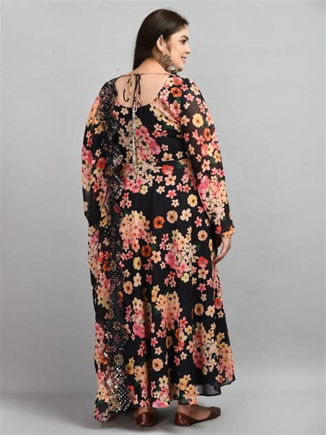 Plus Size Smokey Black Anarkali Kurta with Dupatta – DESINOOR.COM