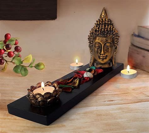 Buy TIED RIBBONS Buddha Head Statue Tealight Candle Holder with Tray ...