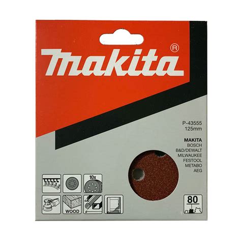 Makita P-43555 HOOK & LOOP (Velcro Back) 5"/125MM 80 GRIT Sanding Disc ...