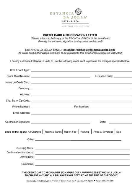 Credit Card Authorization Letter - Blank Fillable Template | Fill Out ...