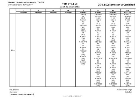 GE-6 Timetable for Semester VI (2024-25) - Due Jan 2, 2025 - Studocu