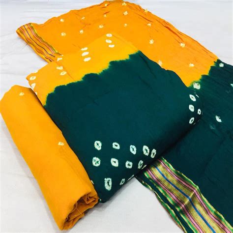 Morpich-Yellow Bandhani Printed Cotton Blend Dress Material