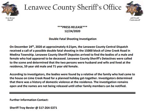 ***UPDATED PRESS... - Lenawee County Sheriff's Office | Facebook