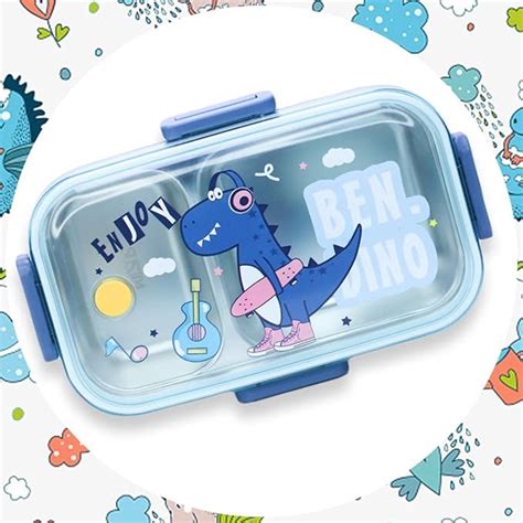 Green Dino Kids Stainless Steel Lunch Box | 700ml + 100ml Soup Bowl ...