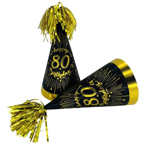 Buy 80th birthday decorations gold hats - cone hats with gold glitter ...