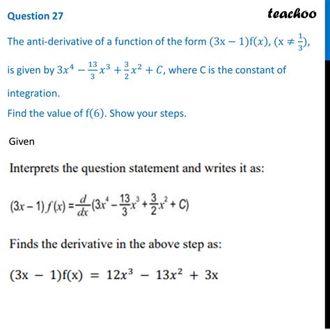 [Maths] The anti-derivative of a function of the form (3x − 1)f(x)