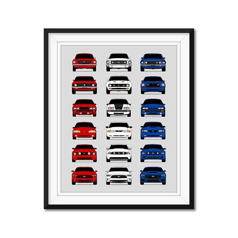 Amazon.com: Custom Car Posters History of Ford Mustang Generations and Handmade Print of Ford ...