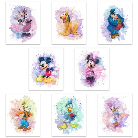 Herzii Mickey Mouse Watercolor Prints Unframed Set Of 8 8 | Desertcart ...