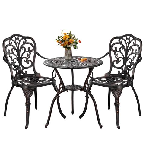 PATIO-IN Bronze Cast Aluminum Bistro Set, Compact Outside Deck ...