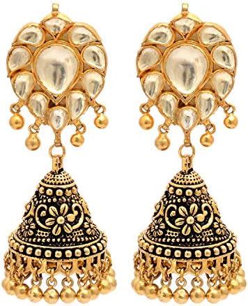 Buy Diwali Product Gold Plated Brass Oxidized Silver Jhumki Earring for ...