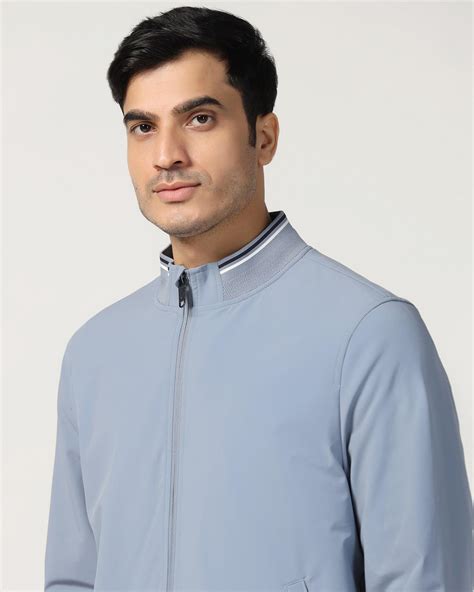 Bomber Sky Blue Solid Zipper Jackets - Cornell