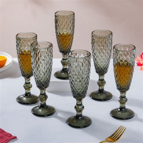 Textured Glassware Ash Grey Set Of 6 150 ml Online - Premium Champagne ...