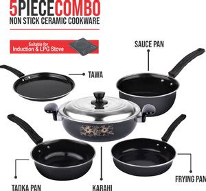 Kashvi Kashvi Pack of 5 pc (Kadhai (With Lid), Fry Pan, Sauce Pan ...